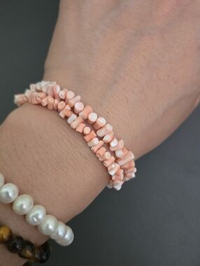 Vintage Angel Skin Coral Chip Bracelet - Women Jewelry